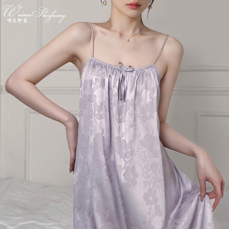 Beautiful yarn summer new jacquard ice silk nightdress thin sexy suspender skirt loose sleeveless dress