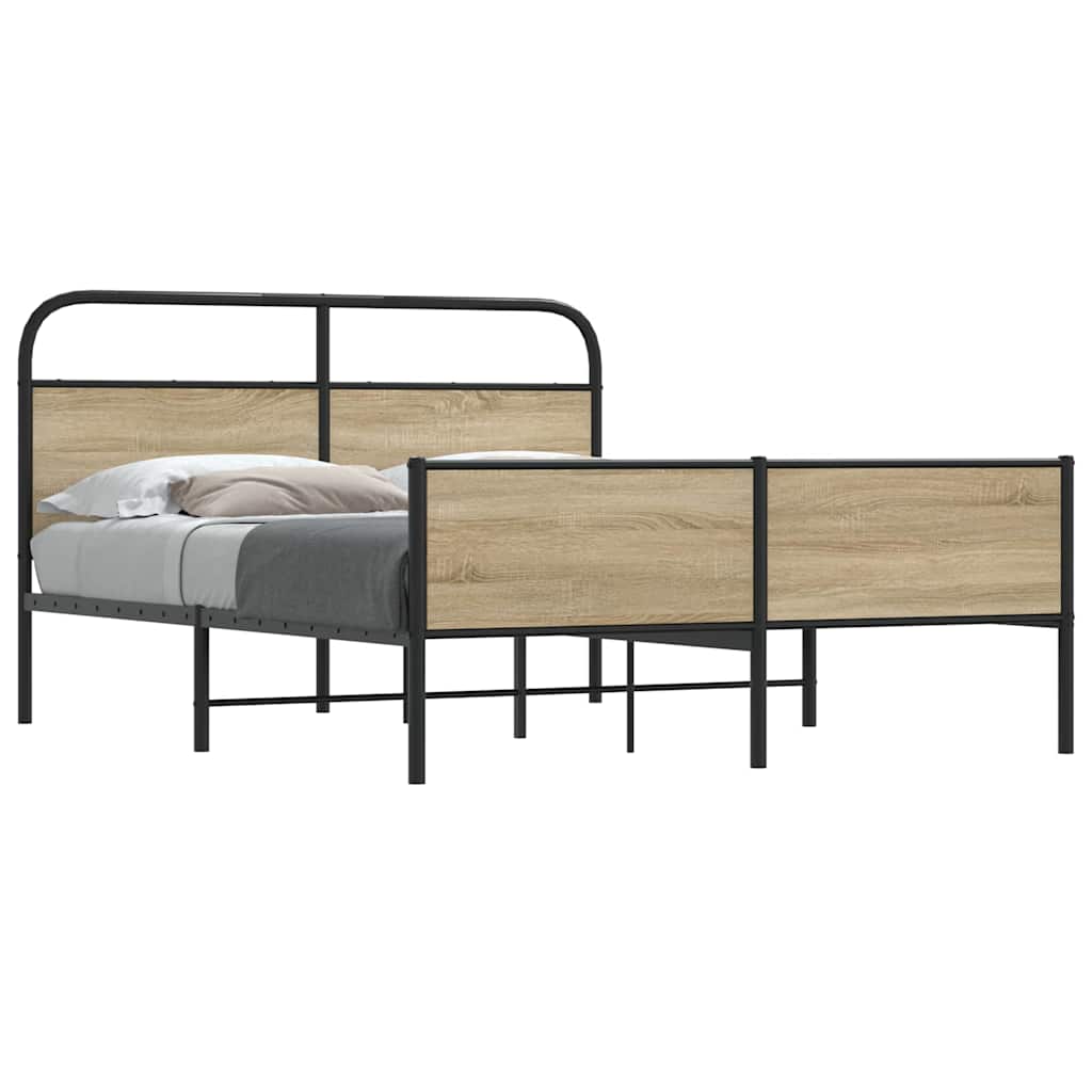 Metal Bed Frame without Mattress Smoked Oak Finish 160 x 200 cm