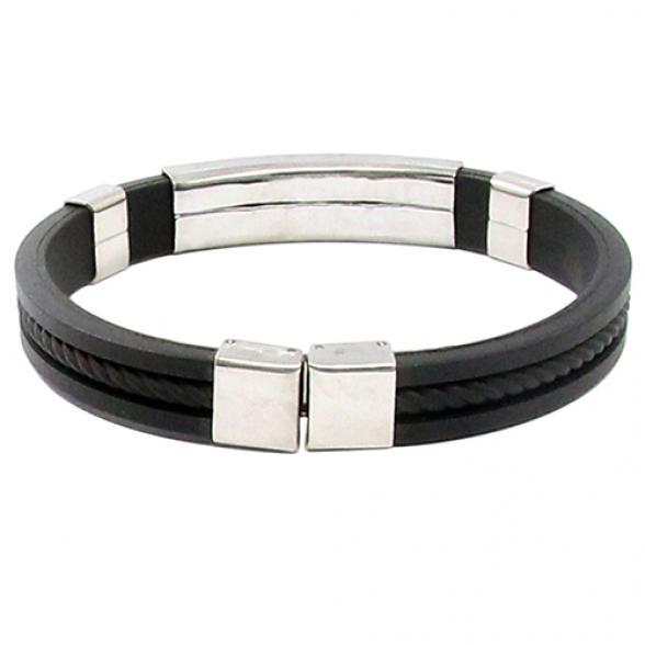 Twinkle Trinket Men's Women's Cool Stainless Steel Rubber Wristband Bangle Clasp Cuff Bracelet