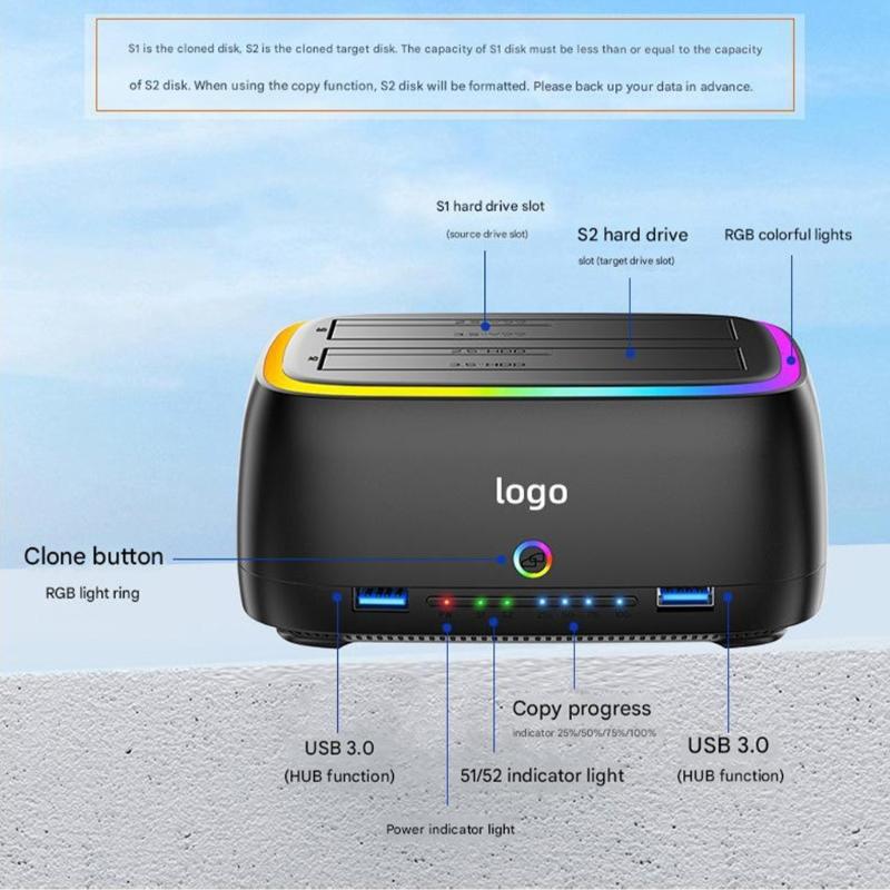 Multifunctional 2.5inch/3.5inch External Hard Drives Enclosure Case Type C Docking Station Hard Drive Case with LED