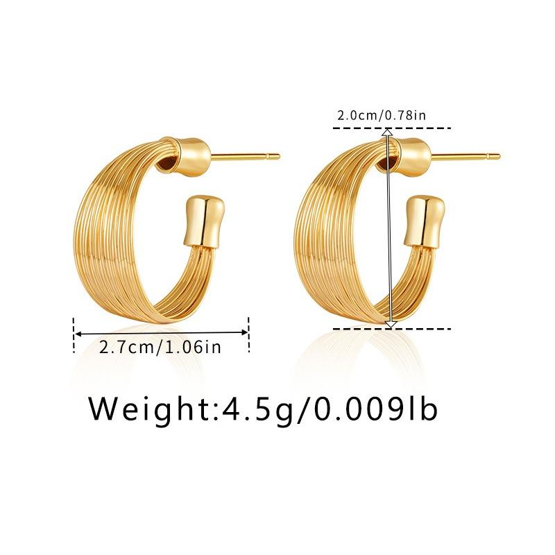 Vintage Metal Textured Gold Plated Multi Layer Circle C Shape Earrings