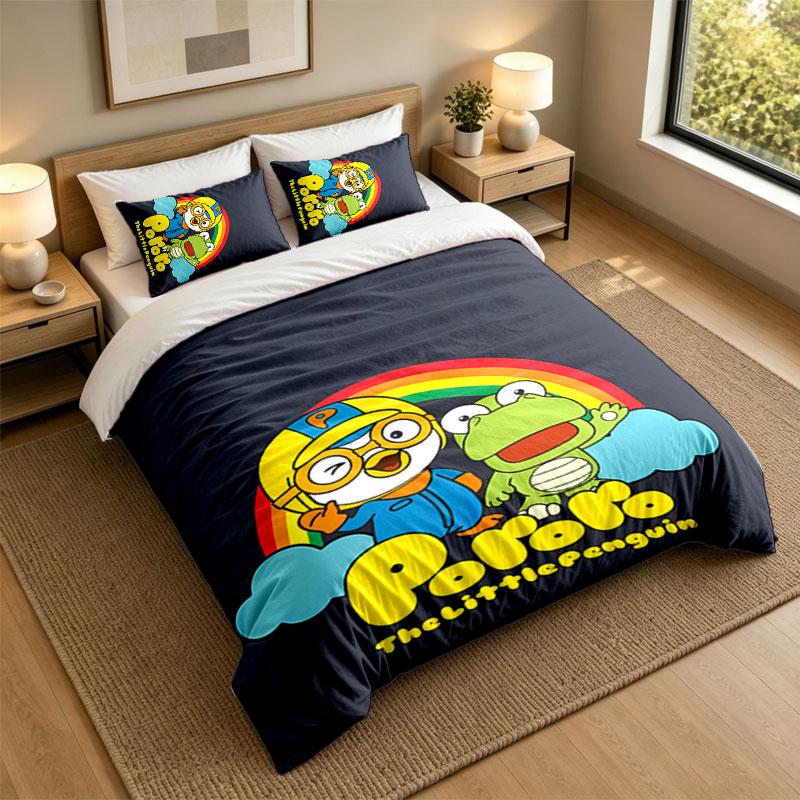 3Pcs Bedding SetPororo Soft Bed Sheet and Two Pillowcases Home Bedroom Decor