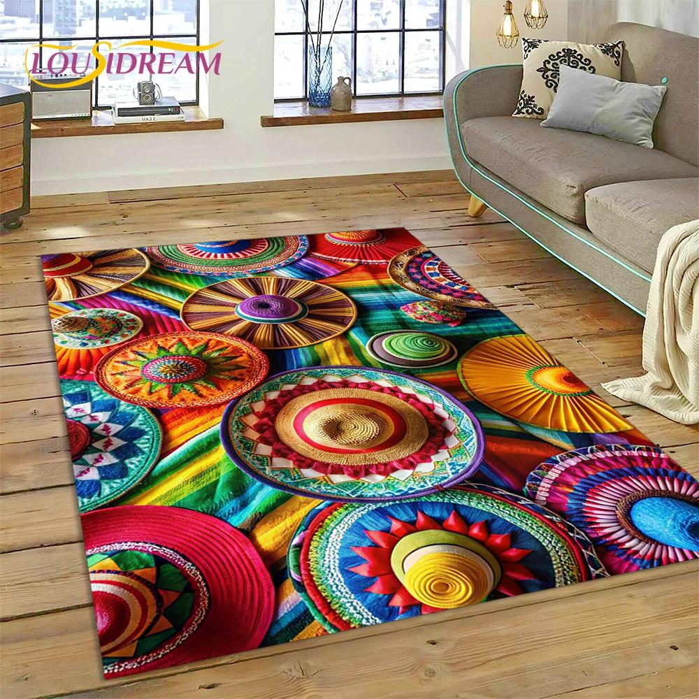 VIKAMA Colorful Flower Woven Art Mandala Rug, Non-Slip Carpet For Living Room, Bedroom, Sofa, Home Decor, Doormat