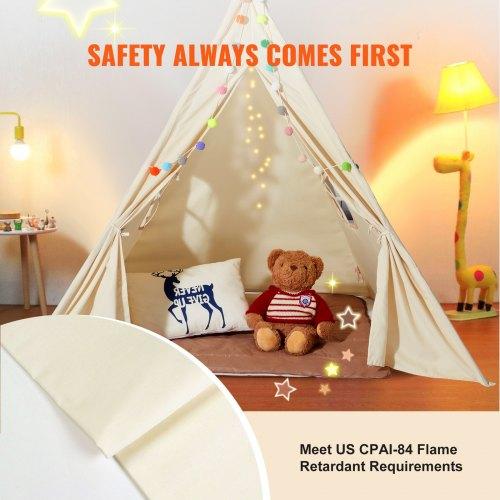 VEVOR Kids Play Tent, Teepee Tent for Kids 1-5 Years Old, Toddler Tent with Mat and Plush Decorative Balls