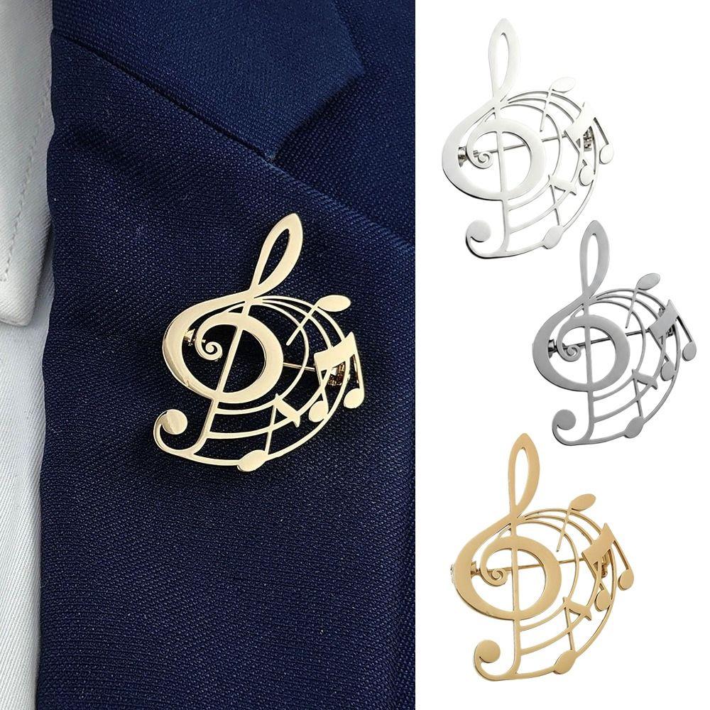 Stainless Steel Music Note Brooch Pin Hollow Design Music Badge Lapel Pin Daily Wear