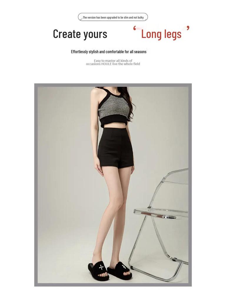 Женские шорты с высокой талией, маленькие, черные, римские, летние - Утягивающие, защищающие от просвечивания, горячие шорты