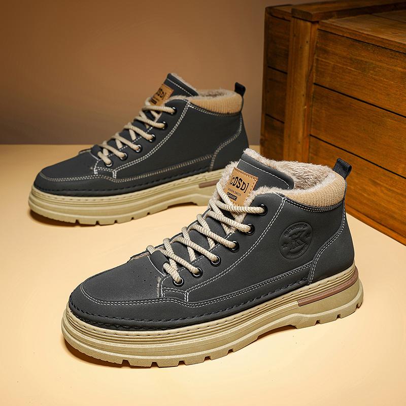 Мужские ботинки осень и зима новые высокие хлопковые ботинки модные повседневные ботинки уличные рабочие ботинки нескользящие теплые плюшевые хлопковые туфли