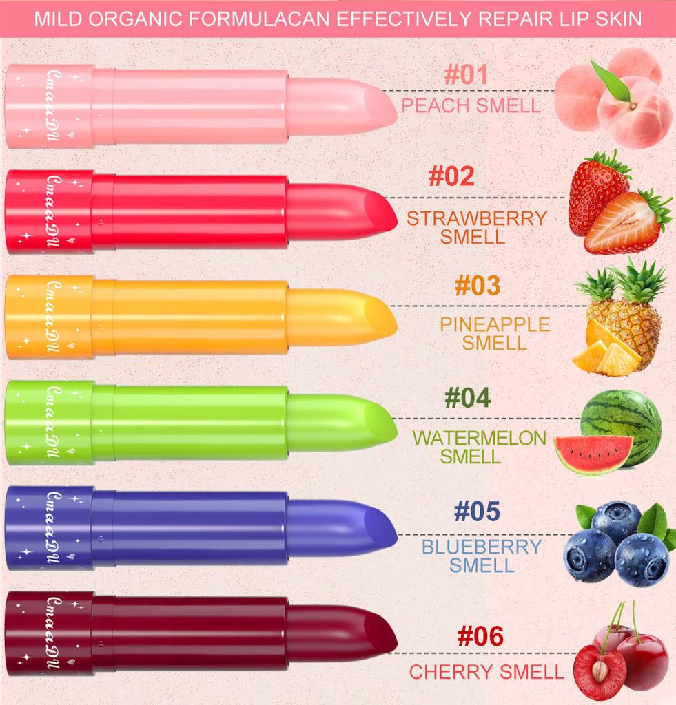 6Color Waterproof Fruit Color Tinted Shine Changing Moisturizing Nourishing Glow Play Lip Balm Lipstick Colour Care