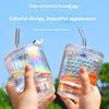 Colourful Coating Glass Cup Portable Household Iced Coffee Juice Drink Mug With Plastic Lid And Glass Straw