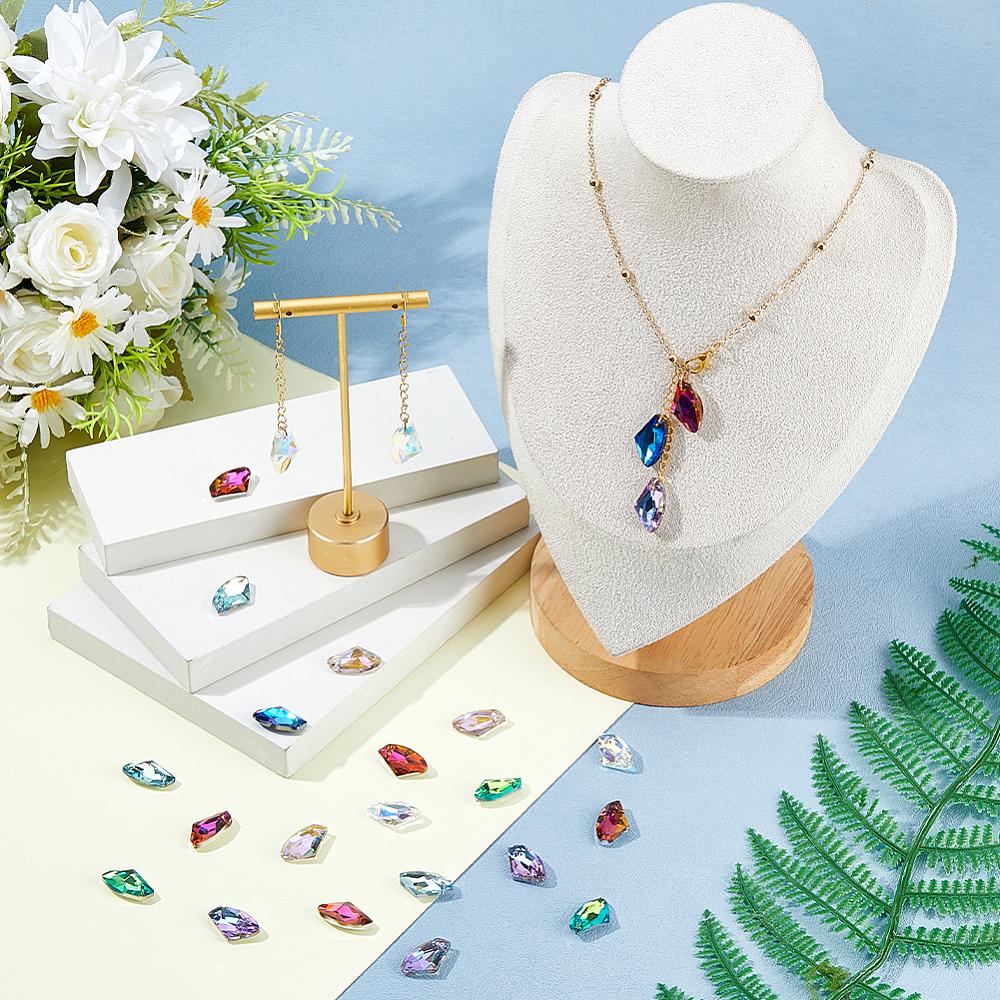 1set 48pcs Electroplated Glass Pendants Back Faceted Polygon Mixed color 19x11x5mm Hole: 1.2mm