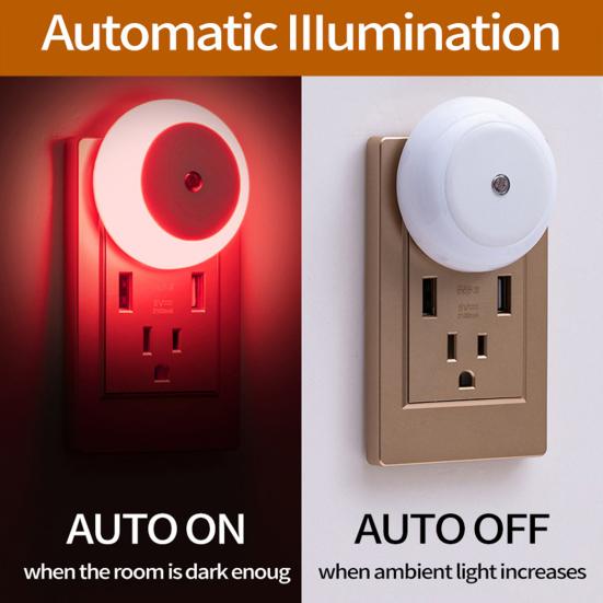 LED Night Lamp Super Bright Auto On/Off Energy Saving Plug And Play Flicker Free Illumination ABS Light Sensor Control Round LED Lamp Home Supplies