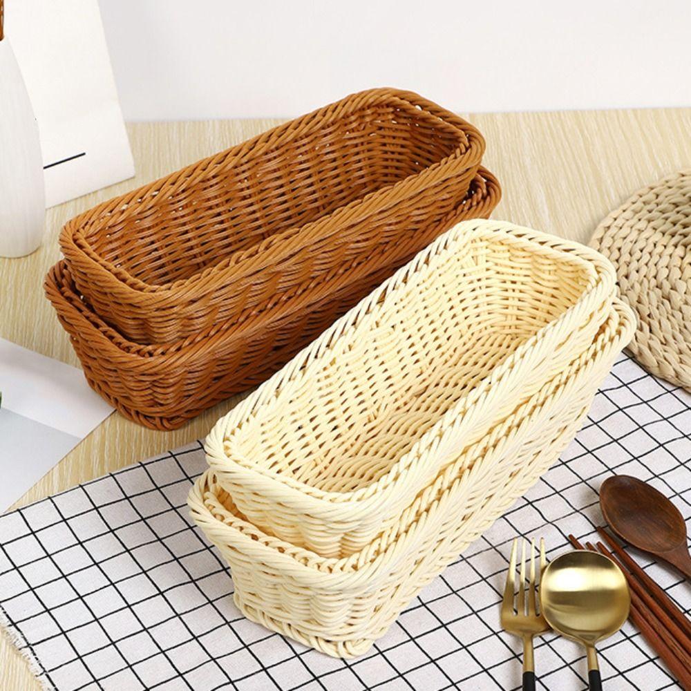 Бытовой поднос из искусственного ротанга, прямоугольный контейнер для хранения посуды, хранение еды, фруктов, хлеба