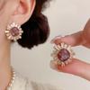 Light Luxury Elegant Full Zircon Sunflower Stud Earrings Fashion Jewelry For Women