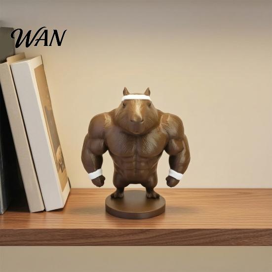 Fun Desk Ornament Funny Capybara Figurine, 3D Printed Boxing/Muscular Animal Statue, Novelty Fan Merchandise Collectible Desktop for Home Office Shelf