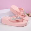 Fashion Rhinestone Butterfly Wedge Slippers Women 2025 Summer Thick Sole Non Slip Beach Flip Flops Woman Lightweight Platform Sandals