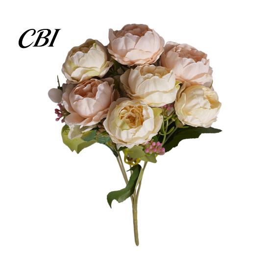 Silk Peony Bouquet 7 Heads Artificial Flowers, Vintage Fake Flower Arrangements Wedding Buds With Leaves Bouquets Decorations, Floral Table
