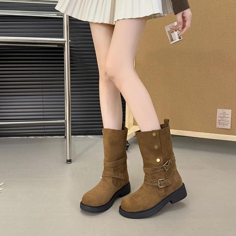 Shoes for Women 2025 New Autumn Retro Half Boots Advanced Sense Casual Concise Square Heel Round Toe Solid Women's Boots