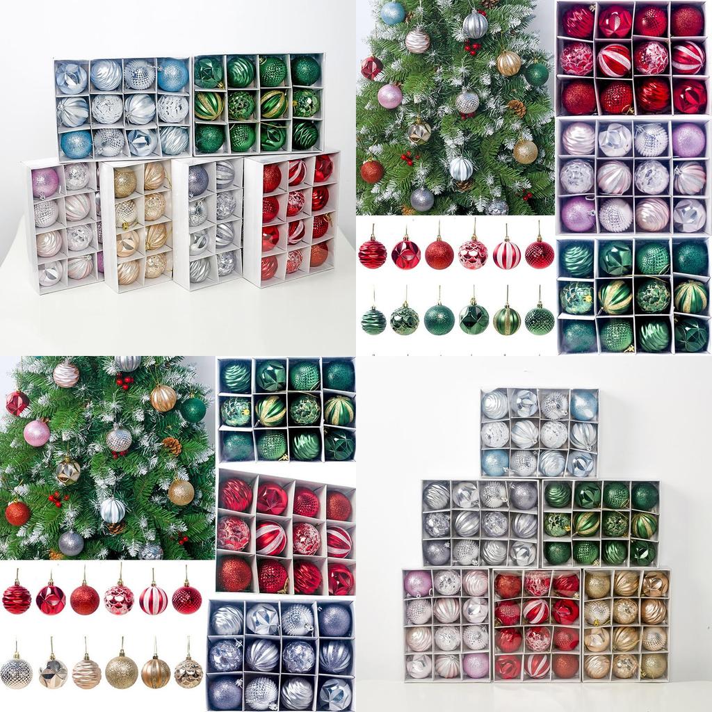 Cheerful 12/24pcs Christmas Tree Baubles Decorative Glitter Ornaments Set