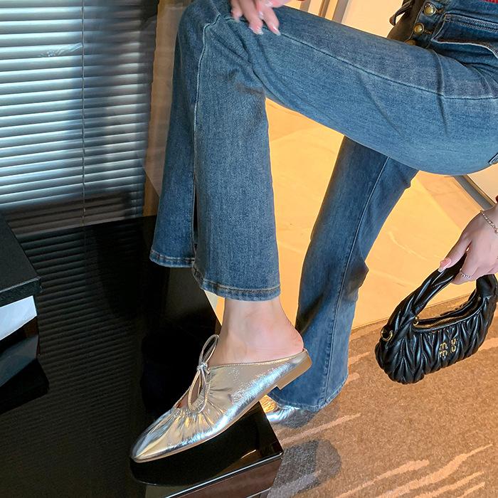 Французские плиссированные полутапочки Baotou на шнуровке, женские серебристые туфли Мэри Джейн, элегантные и просторные, нежные классические женские туфли