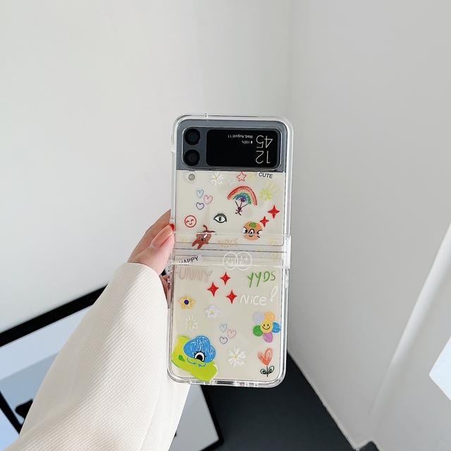 Чехол для Samsung Z Flip 3, прозрачный чехол с милым узором и браслетом, чехол для телефона Samsung Z Flip 4 Zflip4 Allinone, жесткая задняя крышка