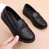 Summer New Middle-aged and Elderly Leather Shoes Comfortable Non-slip Sandals Women's Soft Leather Hollow Breathable Hole Shoes Soft-sole