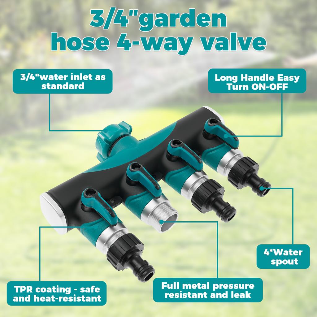 4-ходовой распределитель-тройник из цинкового сплава с отдельным регулирующим клапаном для садовых шлангов, отвод для полива газона
