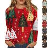 Women's Fashion Casual Long Sleeve Christmas Print Round Neck Top