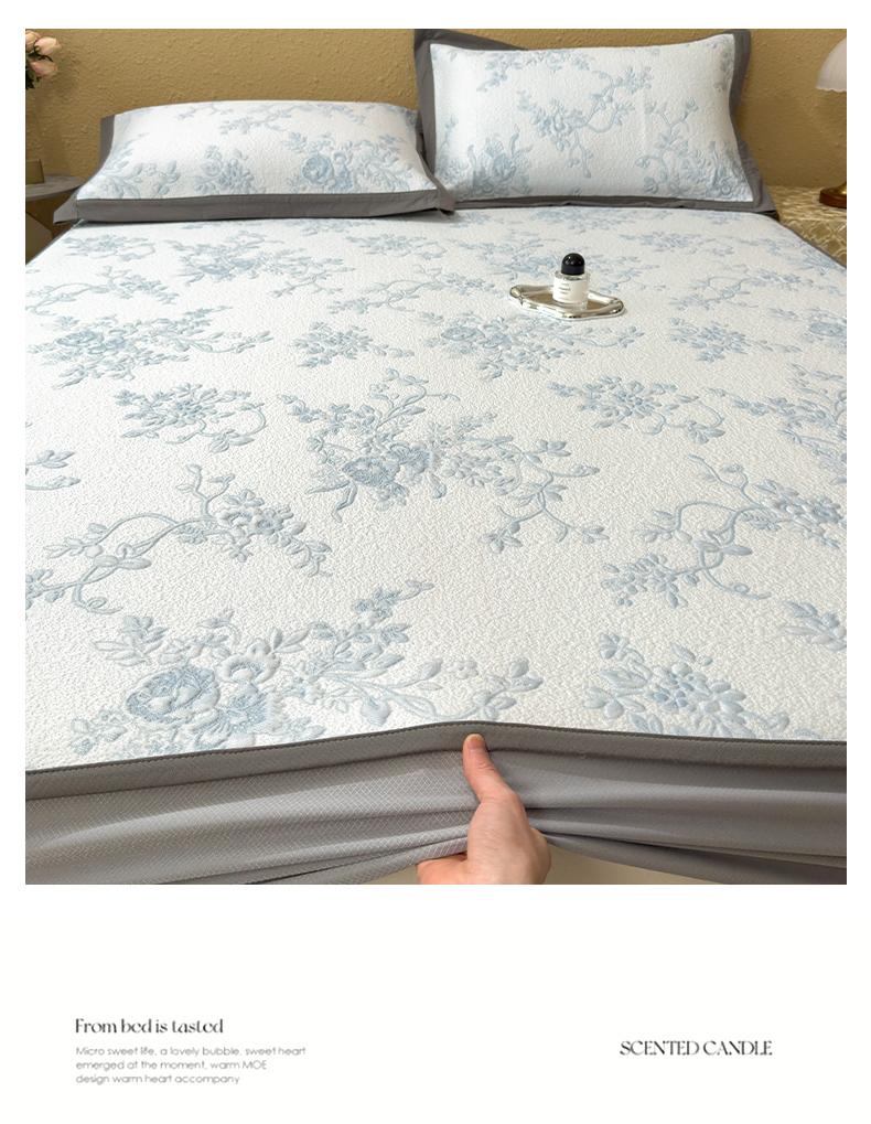 Bed sheet style summer A-class mother and baby grade cool bean soft mat, double-sided jacquard ice bean cool mat three piece set