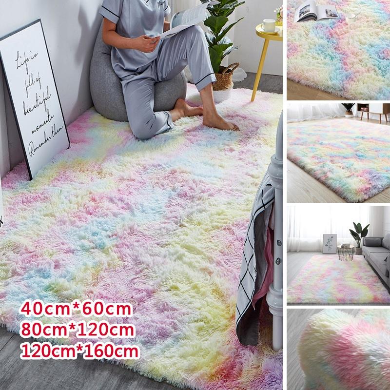 Rainbow Fluffy Rugs Anti-Skid Shaggy Area Rug Dining Room Carpet Floor Mat Home Bedroom