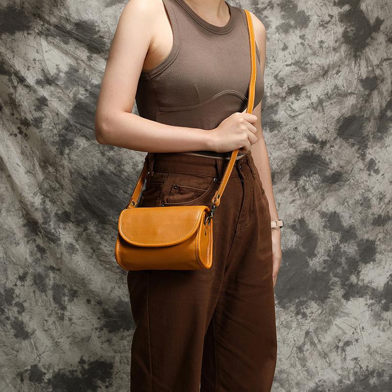 Johnature Genuine Leather Retro Small Bag Women Soft Real Cowhide Simple Solid Color Shoulder & Crossbody Bags