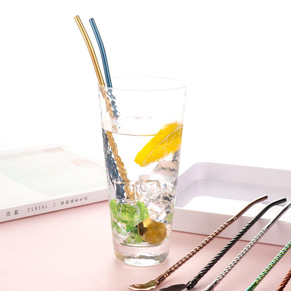 New Metal Bar Tea Bent Filter Coffee Spoons Drinking Straw Stainless Steel Straws Spoon