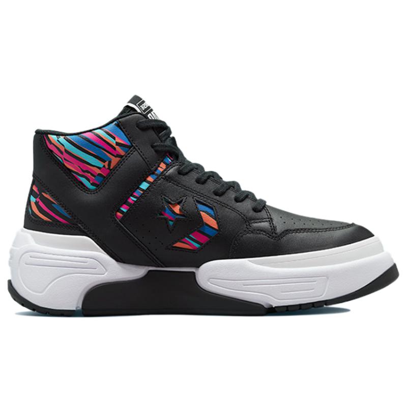 Converse Серия Weapon CX Кожаные полувысокие винтажные баскетбольные кроссовки Унисекс Черные с цветной строчкой