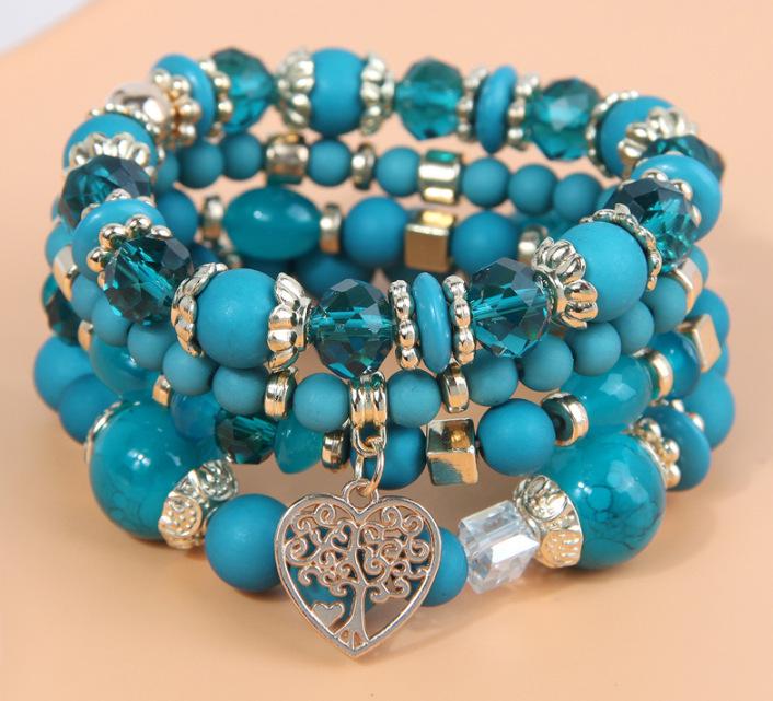 Bohemian Ethnic Multi-Layer Heart Pendant Bead Bracelet