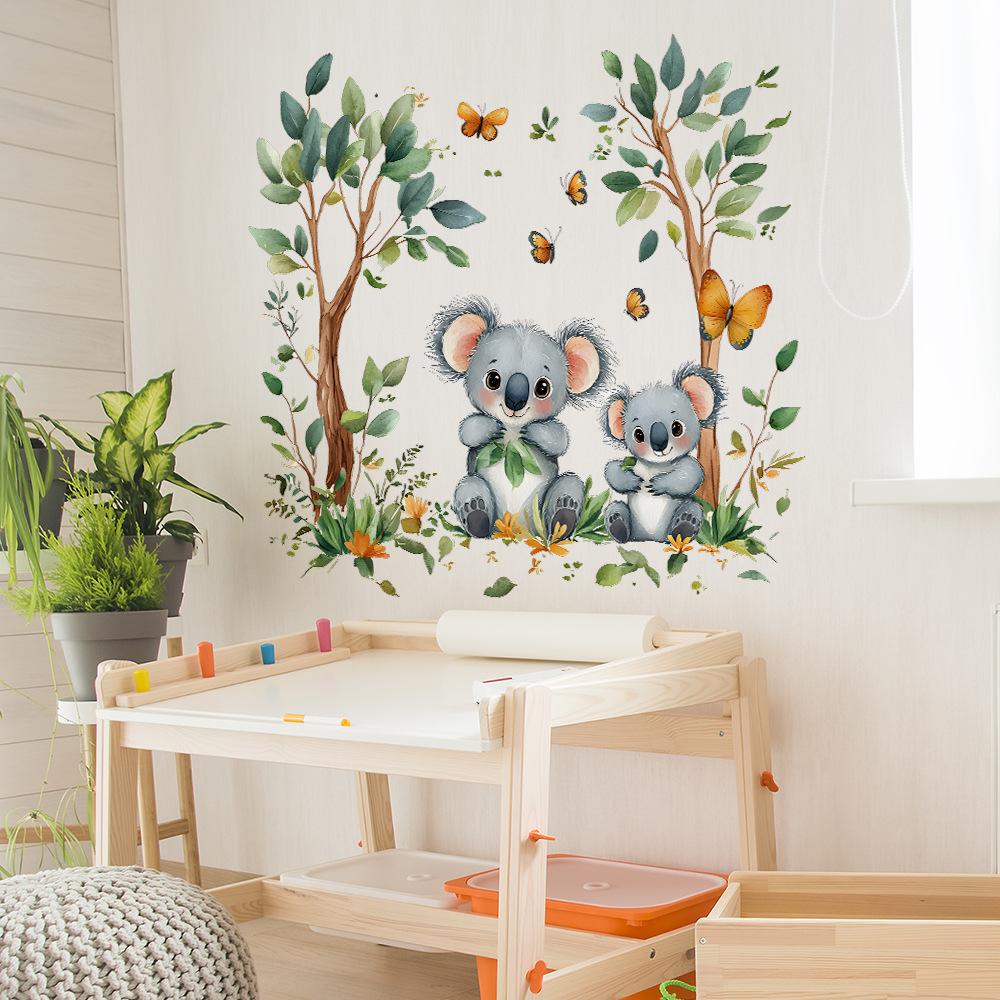 2 шт. Мультяшная коала бабочка зеленые листья спальня гостиная дом фон украшение наклейки на стену