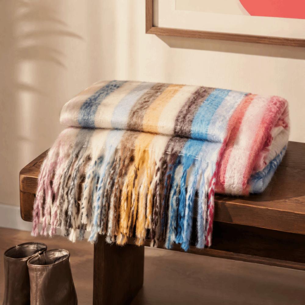 Rainbow Tassel Grid Scarf Thickening Winter Cashmere Scarf Warm Shawl  for Autumn Winter