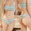 2Pcs/Set Women's Colorful Cotton Underwear Color Striped Bra with Thongs Seamless Sexy Sports Fitness Peach Hip Cotton Thong T-pants