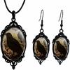 Gothic Crow and Skull Pattern Necklace Earrings Pendant Set