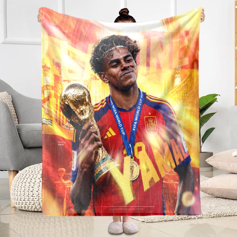 Lamine Yamal's Dynamic Football Trio Blanket Warmthful Decor Suitable for Bed Couch Office Chair All-Season Use Modern Style Gifts For Family Or Frien