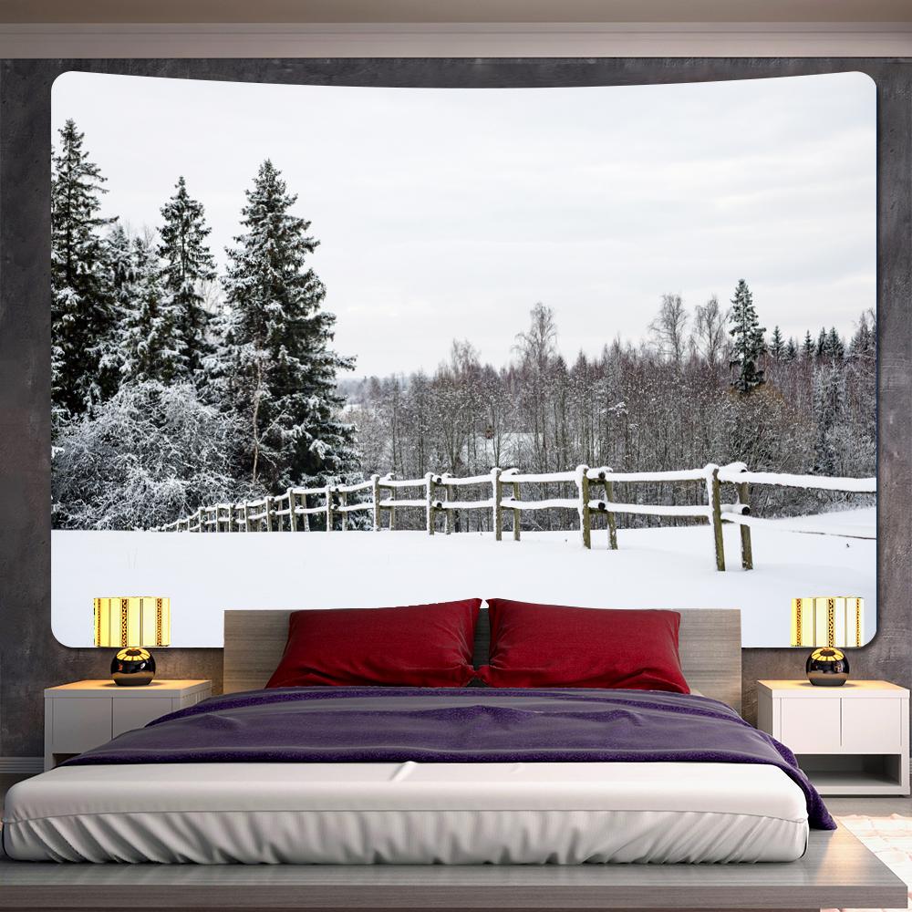 Лес Снег Рождественская елка Психоделическая сцена Домашний декор Художественный гобелен Богемное Таро Красивая стена комнаты