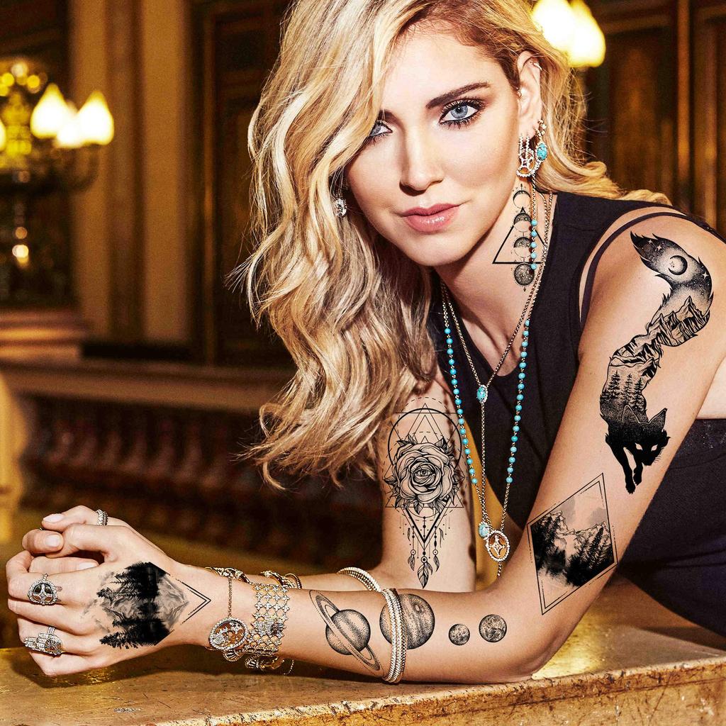 6 Sheets Black Space Temporary Tattoos For Adults Geometric Planets Fake Tattoo Universe Astronaut Galaxy Tatoos For Women Men