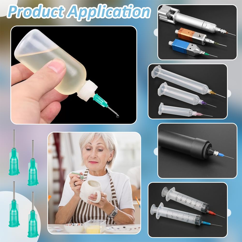 BENECREAT 150Pcs 304 Stainless Steel Dispensing Needle, 14 Gauge Turquoise Blunt Tip Glue Bottle Needles with Luer Connector for Alcohol, Essential
