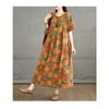 Summer Retro Cotton and Linen Round Neck Short Sleeved Dress, Women's Loose Skirt