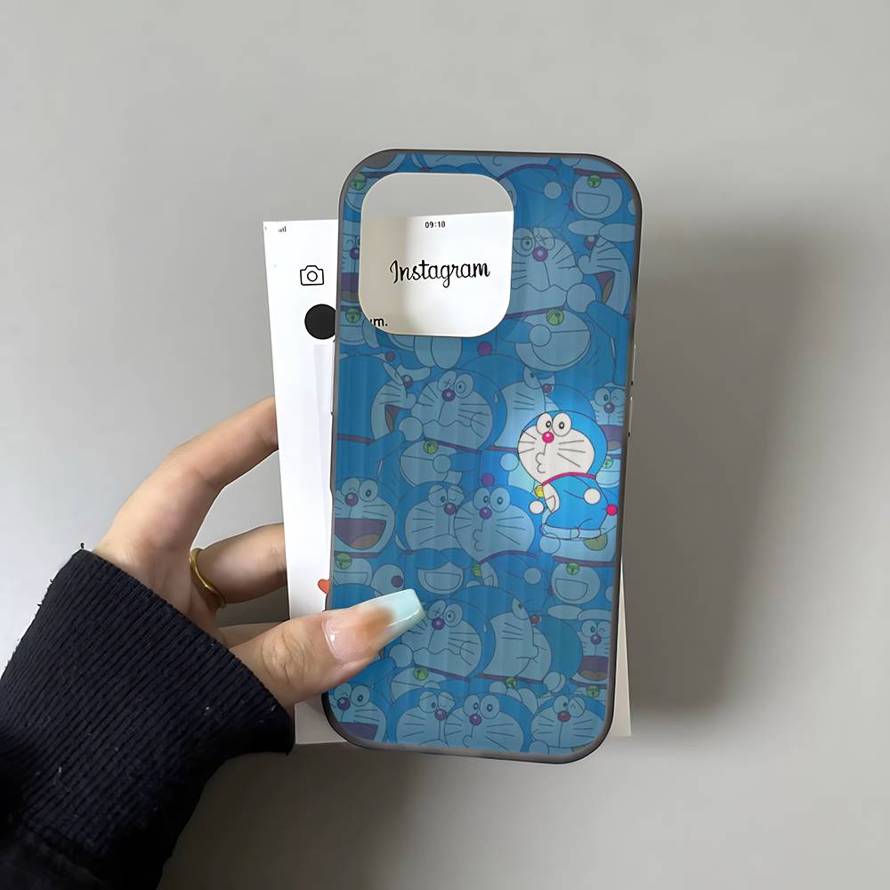 Cartoon Doraemon For IPhone 17 16 15 11 12 13 14 Pro Max Plus Pro Corrugated Translucent Back Phone Cover
