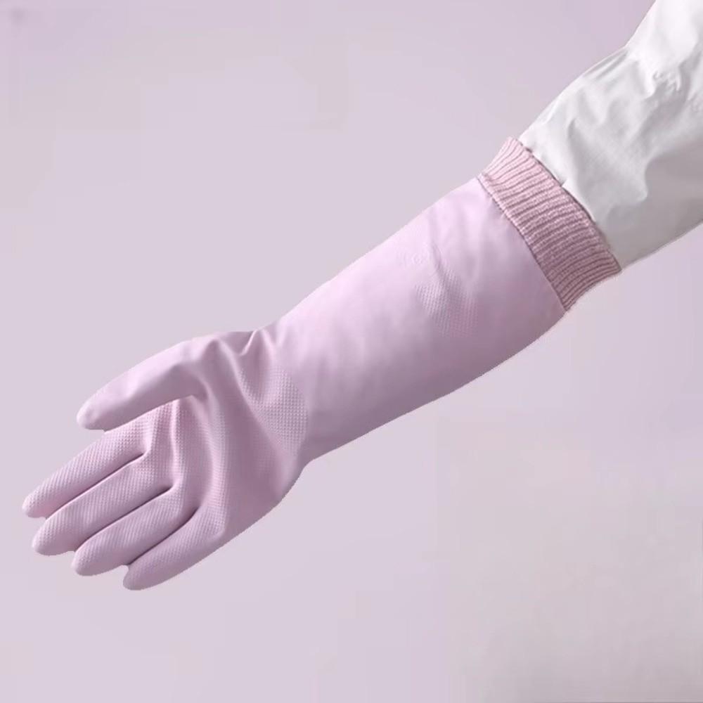 Waterproof Fleece Gloves Durable Dishwashing Gloves Long Cuff Kitchen Gloves  Household