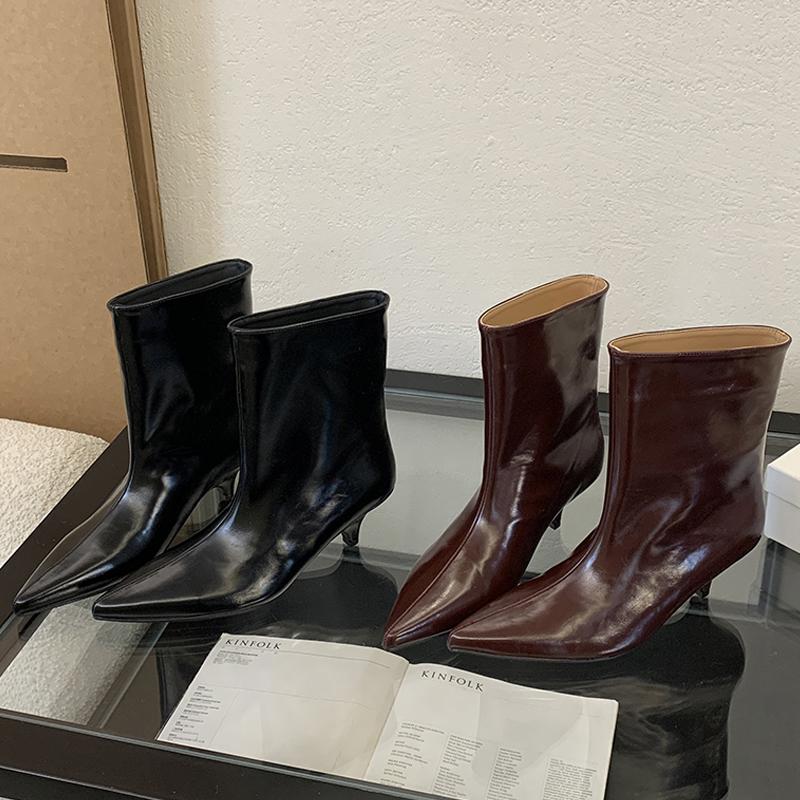 Eilyken Зимние новые модные короткие ботильоны женские с острым носком элегантные тонкие туфли на низком каблуке женские туфли-лодочки