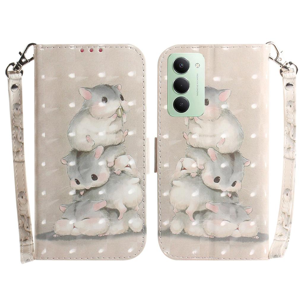 Для Xiaomi Redmi 15 4G (США) (171 мм) Кожаный чехол-кошелек с принтом и ремешком на запястье