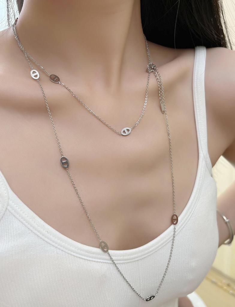 Elegant Double-Layer Titanium Steel Necklace: Women's Long, Non-Fading, Multi-Layered Sweater Chain