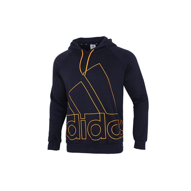Adidas Big Logo Print Fleece-Lined Hoodie, Men Warm Casual Pullover Sweatshirt Blue HB5092