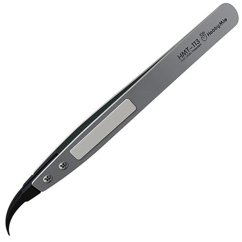 Tweezers, Hobby Tool, Gundam Plastic Model Kit, Ultra-Fine Tip Width 0.5mm, Anti-Static, Metallic, Matte Finish, Bent Tip