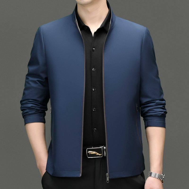 Новая мужская куртка из шелка mulberry, весна-осень, деловой повседневный пиджак для молодежи и среднего возраста, тонкая куртка с воротником-стойкой, для папы